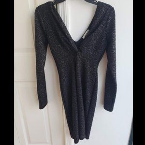 Black Rosette Long Sleeve Dress w/ Front Knot